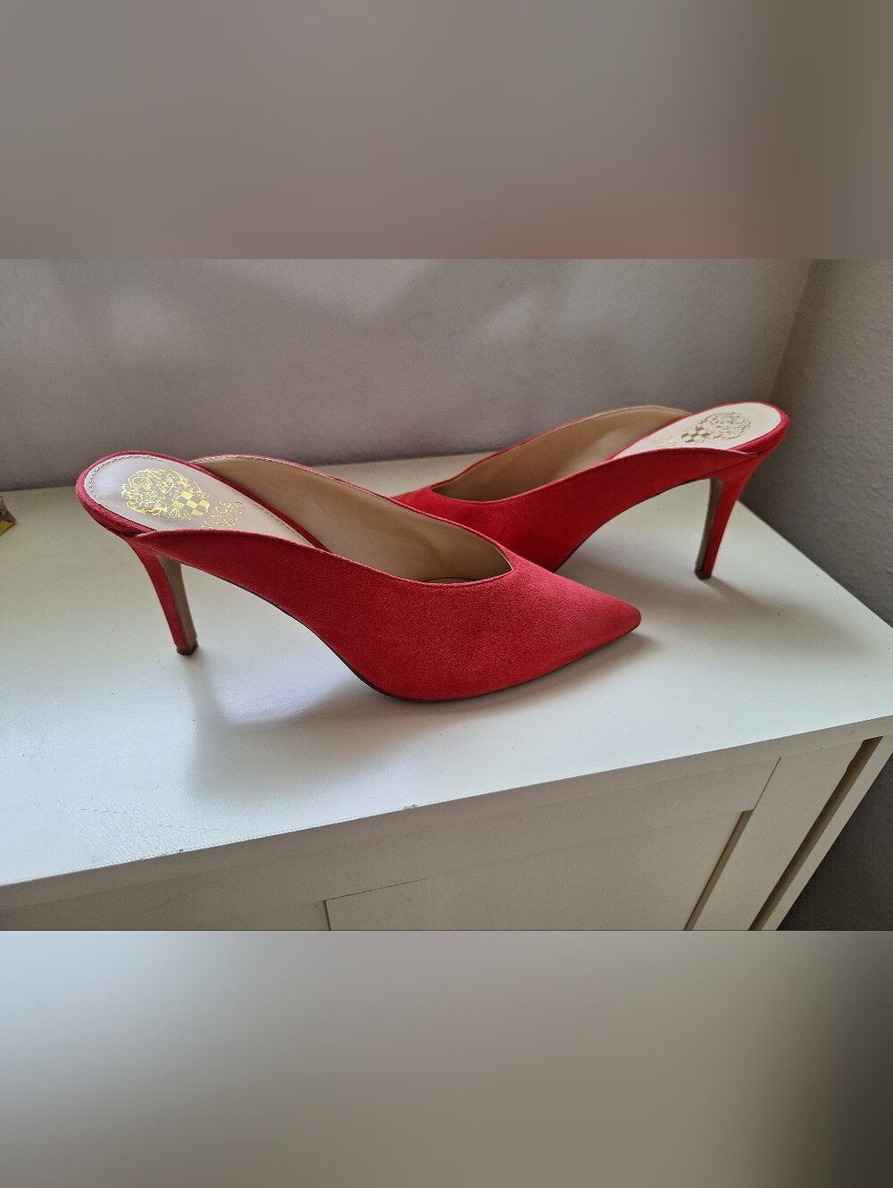 Vince Camuto Red Suede Pointed-Toe Mules